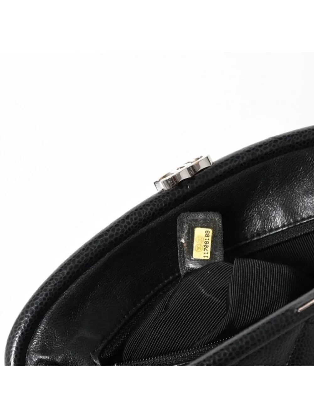 Chanel Timeless Classic Clutch CC Logo Caviar Leather Quilted Silver